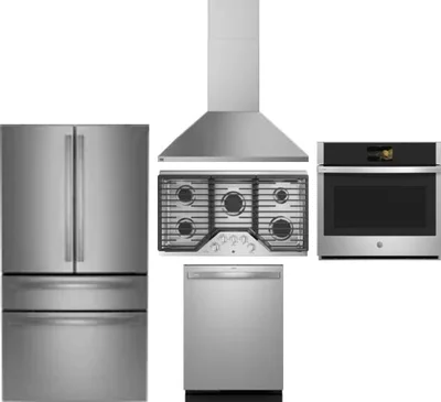 5 Piece Package Includes Refrigerator, Cooktop, Wall Oven, Hood And Dishwasher